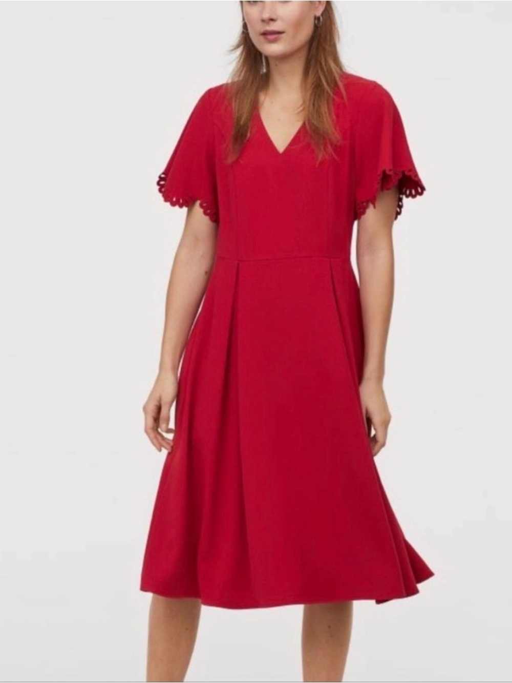 H&M V-Neck Midi Dress with Eyelet Short Sleeves